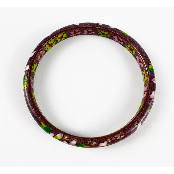 Vintage Chinese Purple Cloisonne Enamel Floral Round Bangle Bracelet - Picture 6 of 7